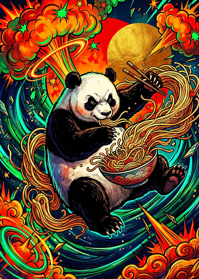 Explosive Panda Eating Ramen Noodles