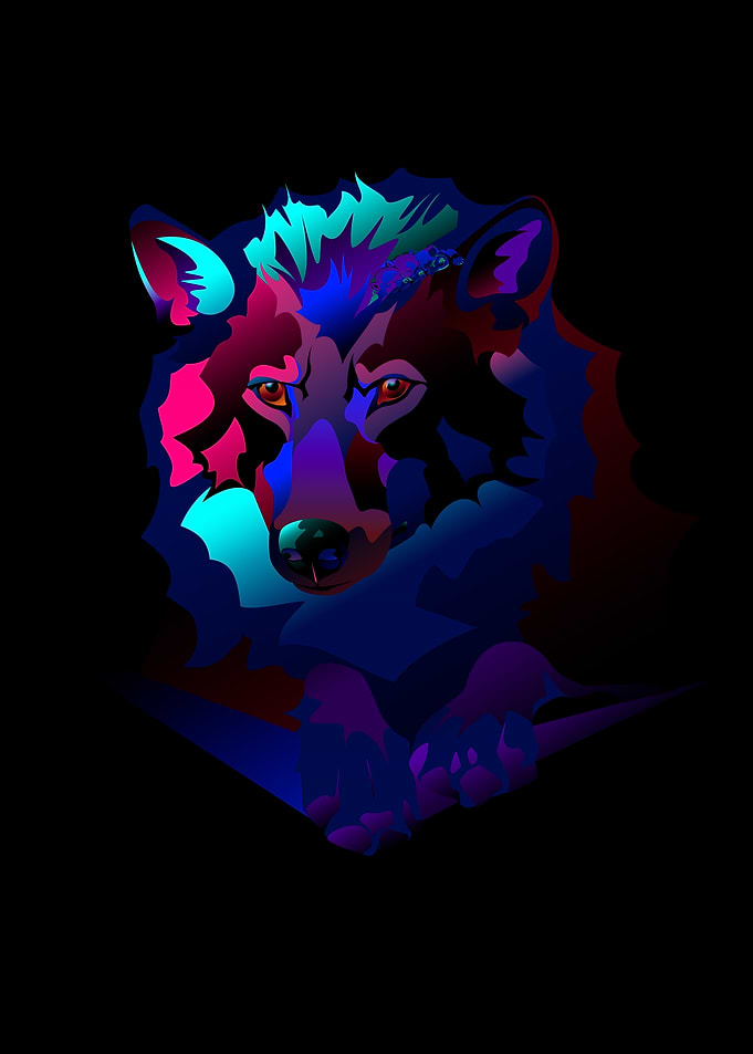 Geometric Wolf Portrait - Cyberpunk Neon Variant