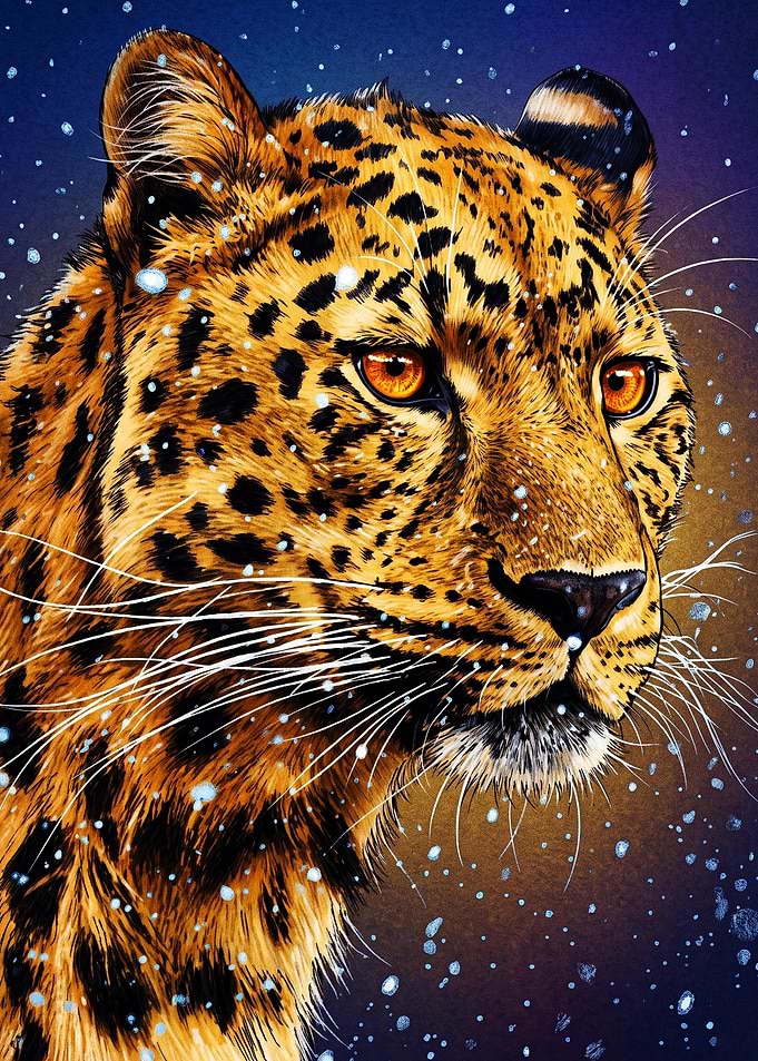 Leopard Portrait in Falling Snow