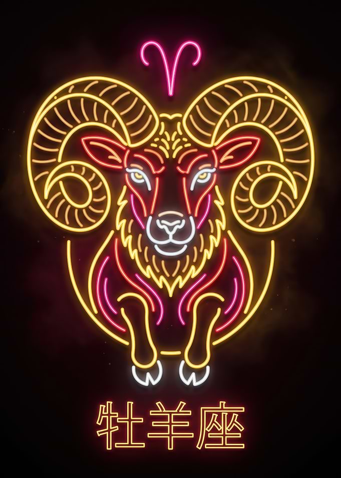 Neon Aries Zodiac Sign Art