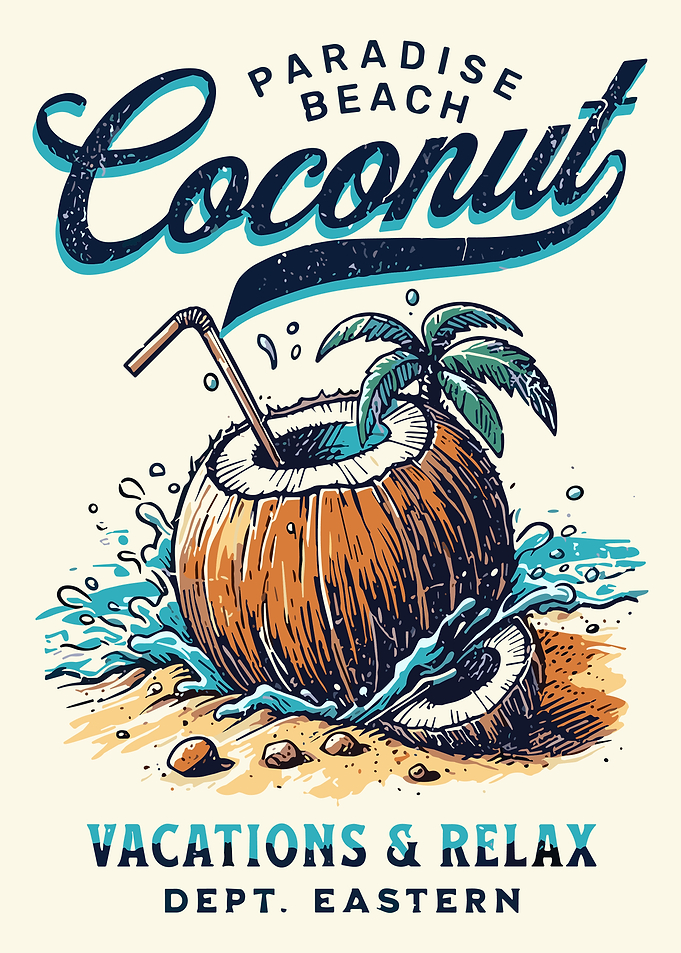 Paradise Beach Coconut Vacation Illustration