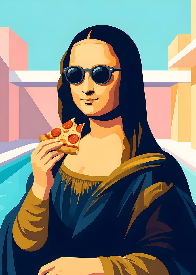 Mona Lisa Eating Pepperoni Pizza