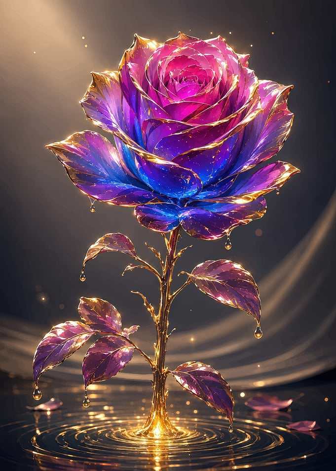 Ethereal Glowing Purple and Gold Rose