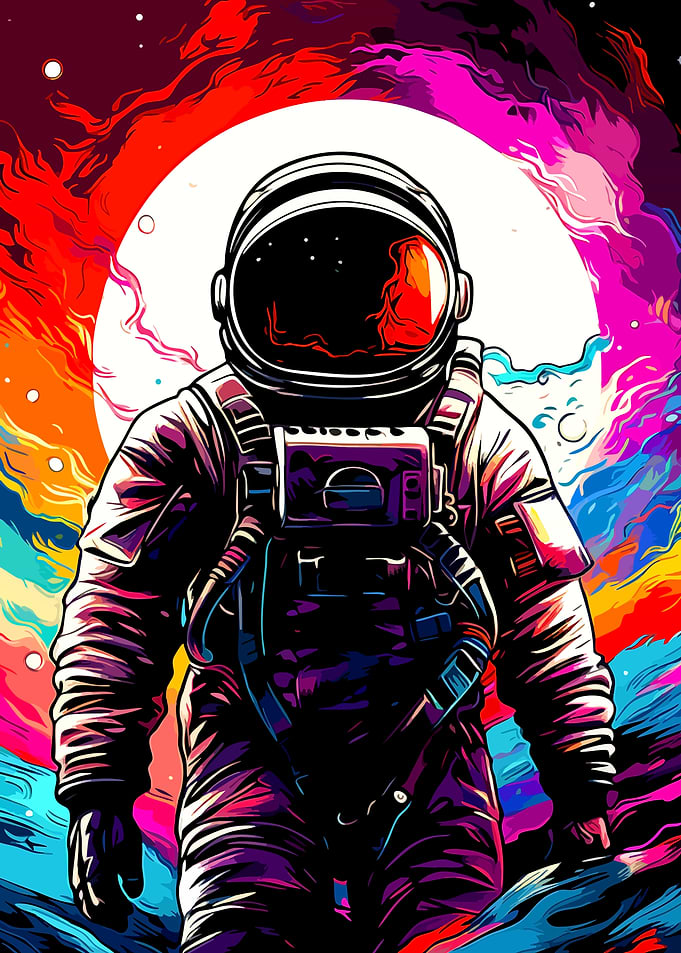 Psychedelic Astronaut in Vibrant Space
