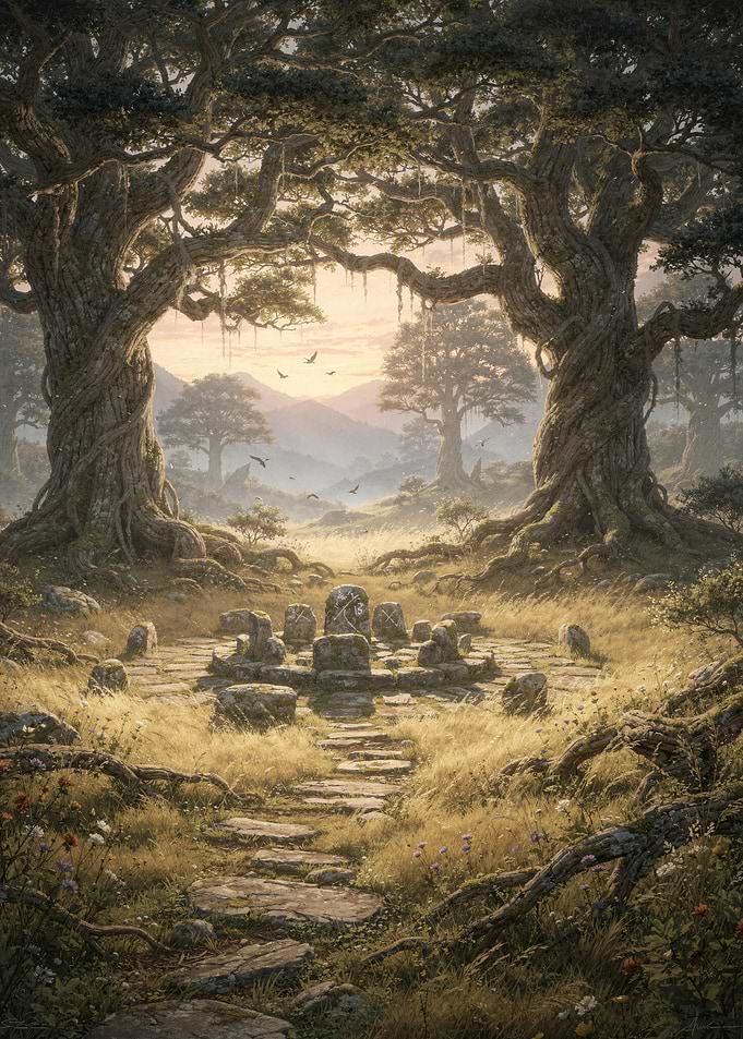 Ancient Stone Circle in Enchanted Forest
