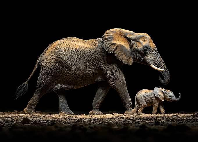 Mother Elephant and Calf Walking