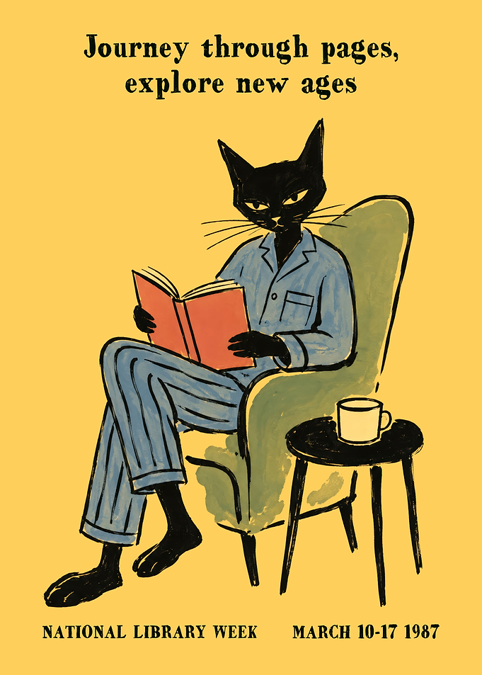 1987 National Library Week Cat Poster