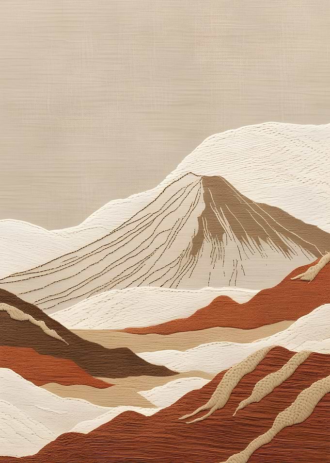 Minimalist Japanese Mountain - Textra Woven Embroidery Art