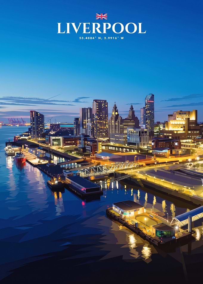 Liverpool Cityscape Skyline Poster