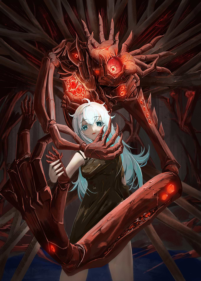 Anime Girl with Red Eldritch Monster
