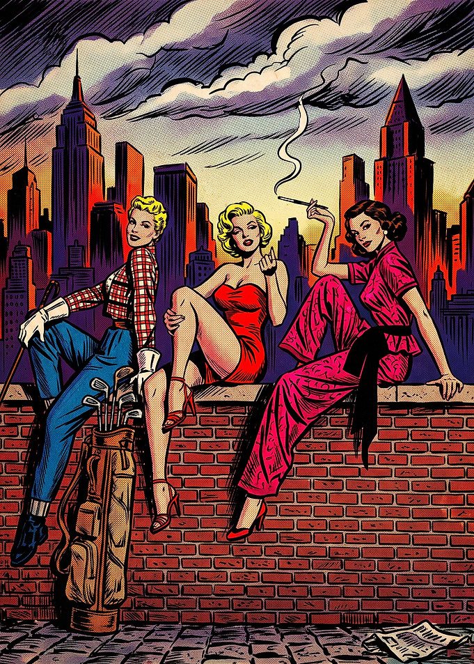 Retro Comic Style City Women