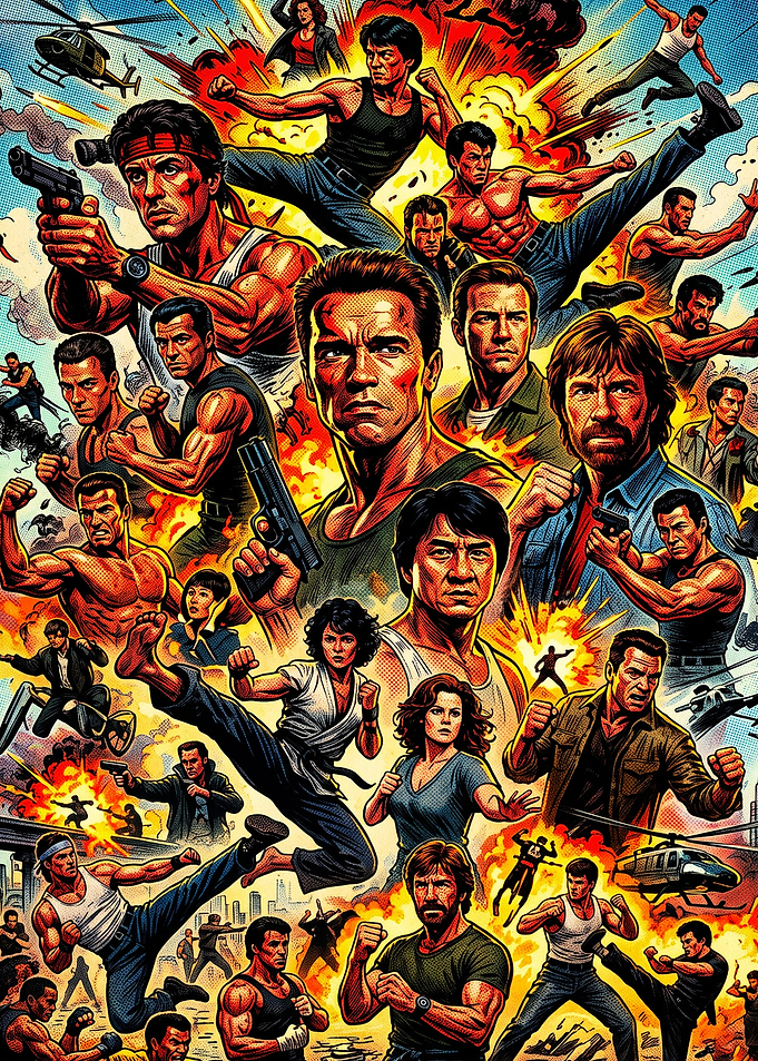 80s Action Movie Stars Collage