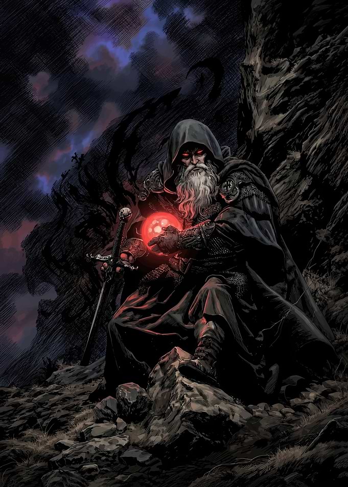 Dark Fantasy Sorcerer with Glowing Orb