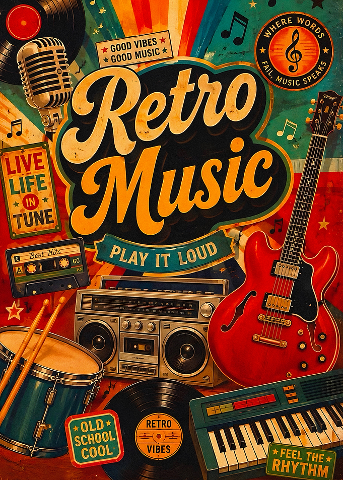 Retro Music Vintage Poster Collage