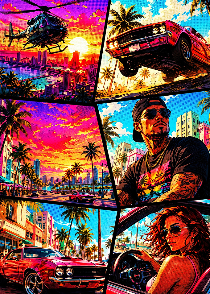 Retro Miami Style Comic Collage