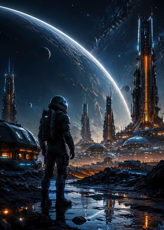 Astronaut Standing on Alien Planet