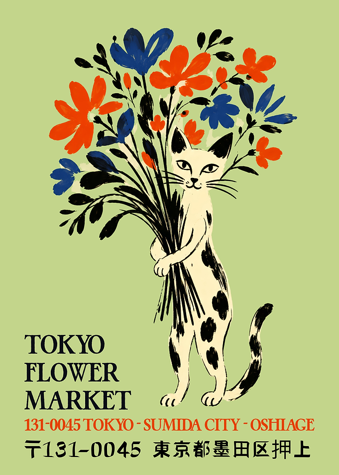 Tokyo Flower Market Cat Poster