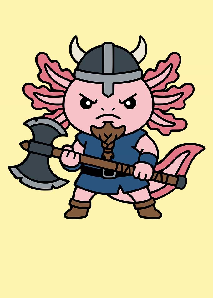 Cute Axolotl Viking Warrior Illustration
