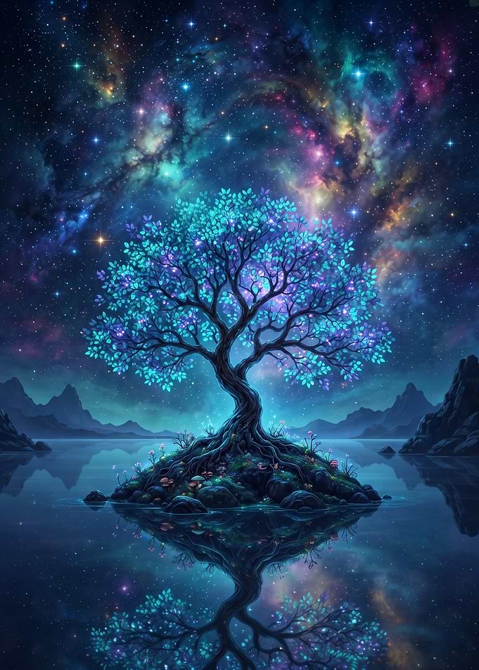Glowing Cosmic Tree on Island
