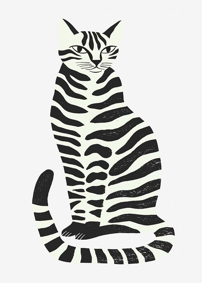 Minimalist Black and White Striped Cat