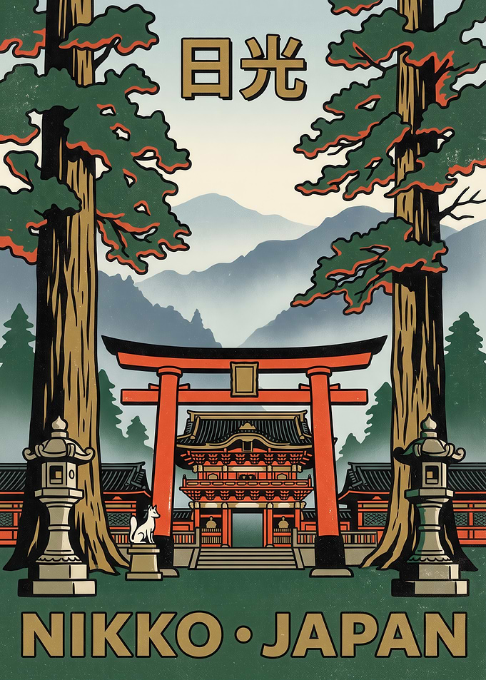 Vintage Travel Poster of Nikko Japan