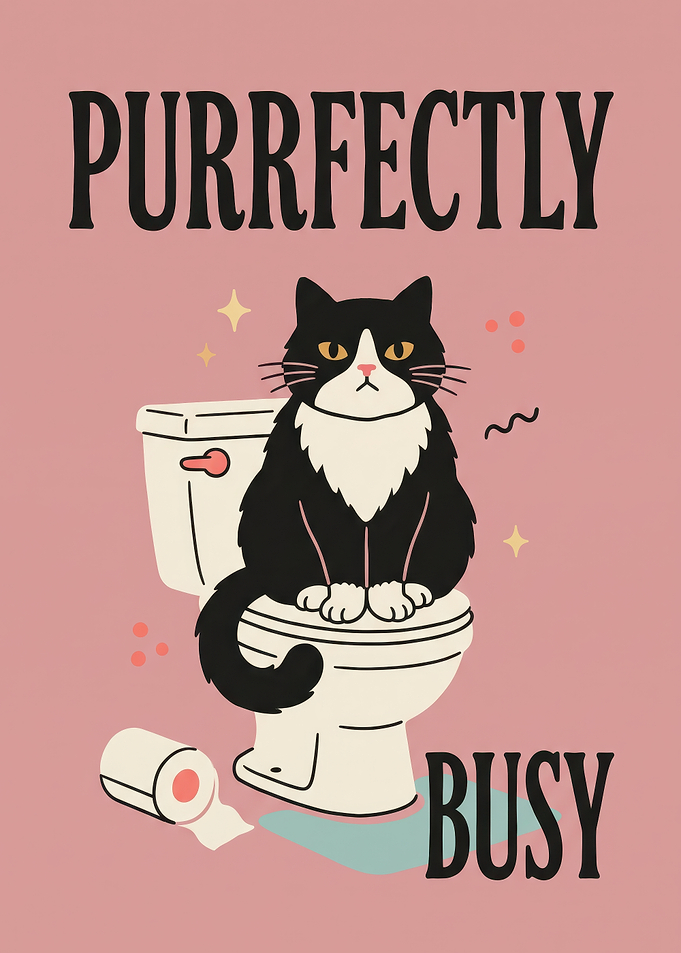 Purrfectly Busy Cat Toilet Poster