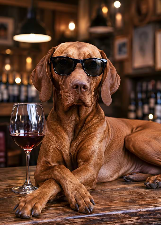 Vizsla Drinking Wine Sunglasses Funny Dog Meme T-Shirt