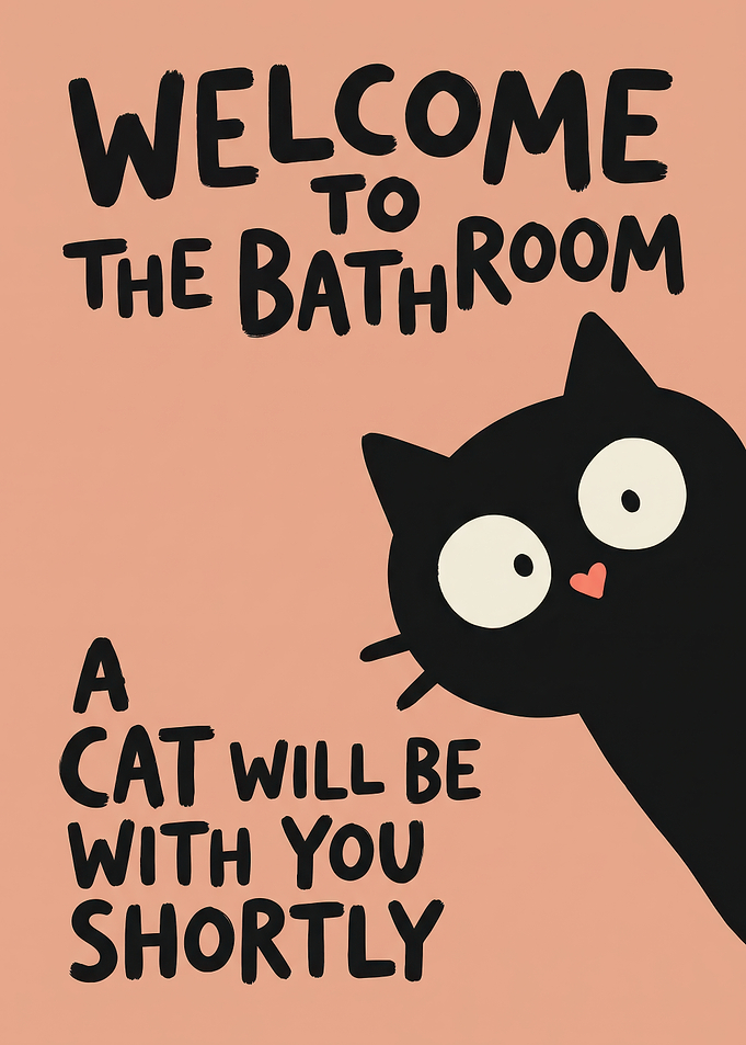 Funny Bathroom Cat Wall Art
