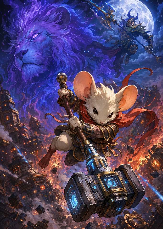Mouse Warrior with Glowing Hammer