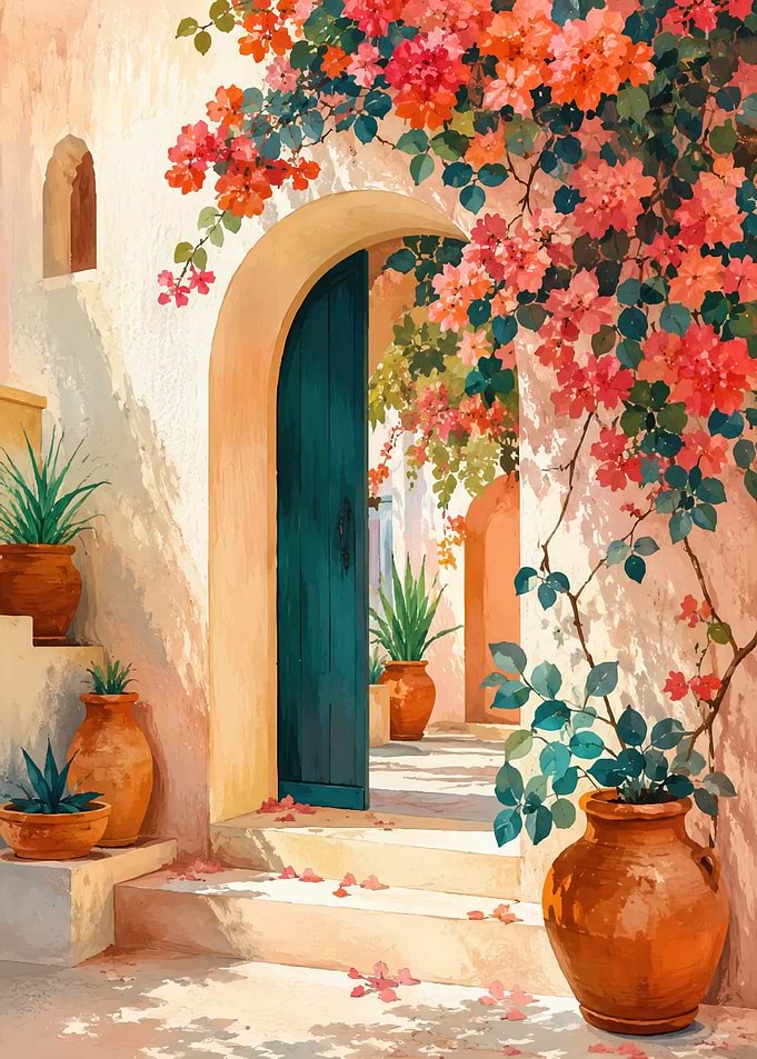 Mediterranean Courtyard with Bougainvillea