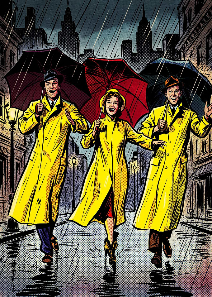 Singing in the Rain Retro Illustration