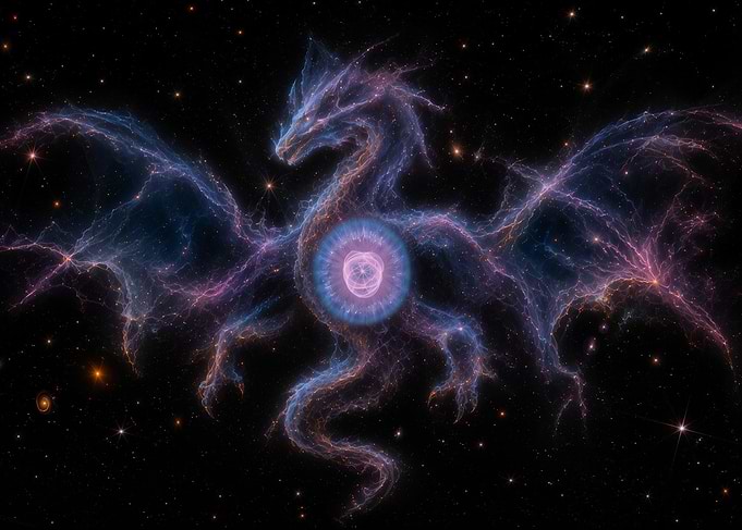 Cosmic Nebula Dragon Silhouette