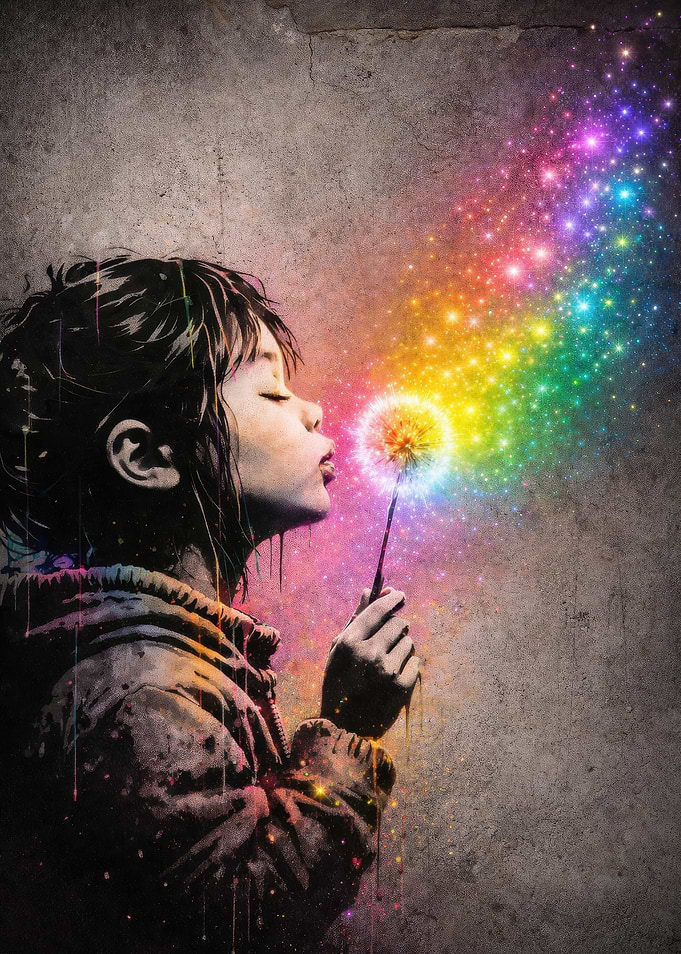 Child Blowing Magical Rainbow Dandelion x Banksy