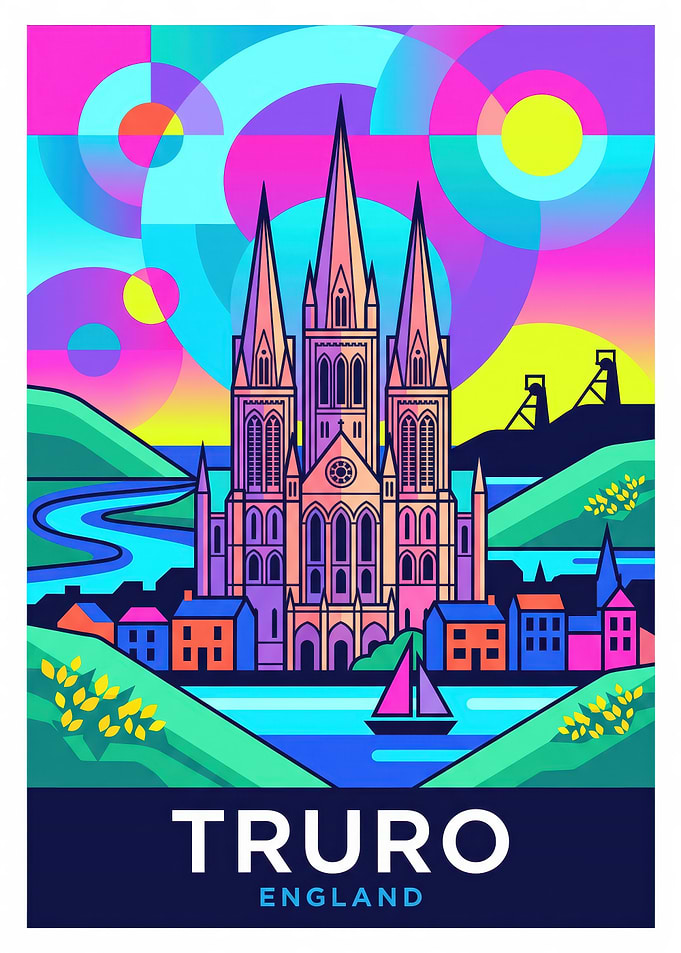 Colorful Truro Cathedral Travel Poster