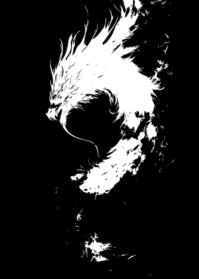 Minimalist White Dragon Silhouette