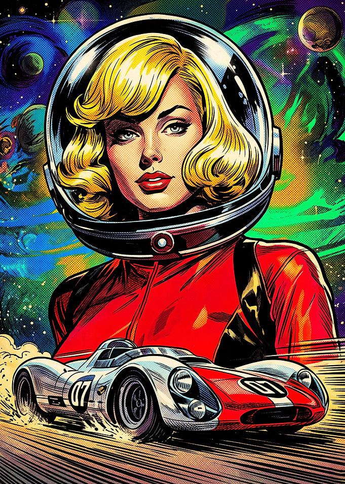 Retro Space Race Comic Art