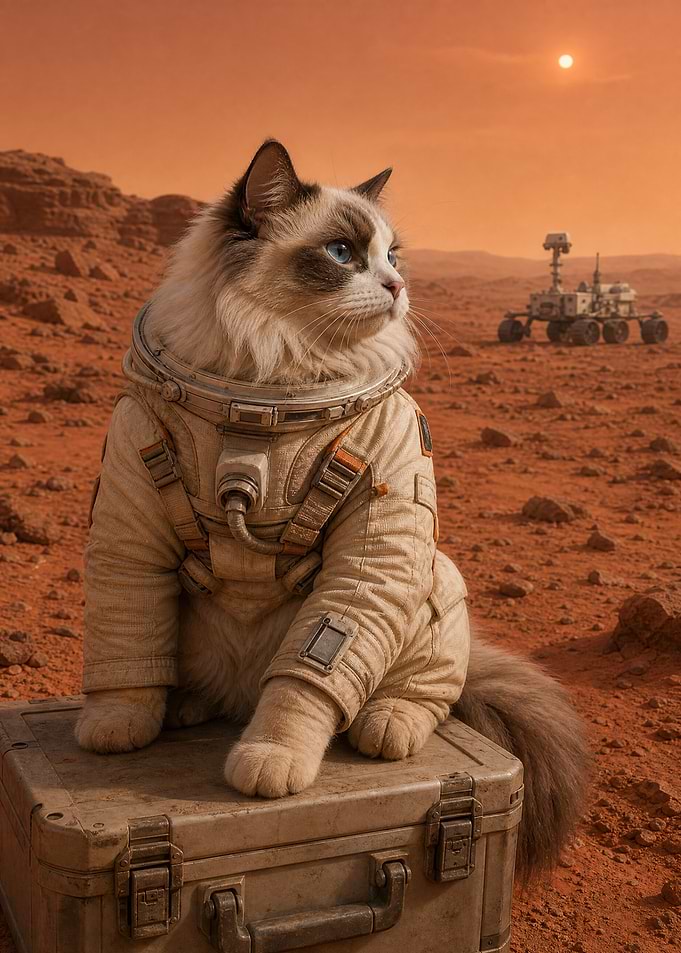Astronaut Cat on Mars Surface