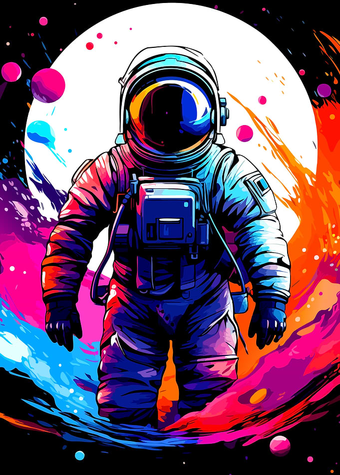 Colorful Astronaut in Deep Space