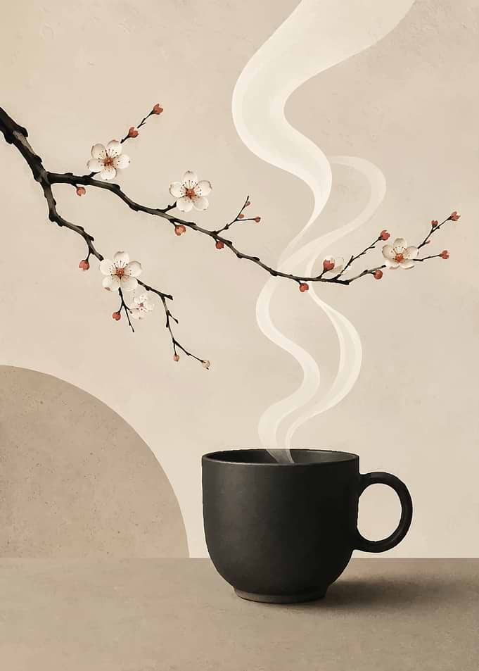Minimalist Coffee Cup with Cherry Blossoms