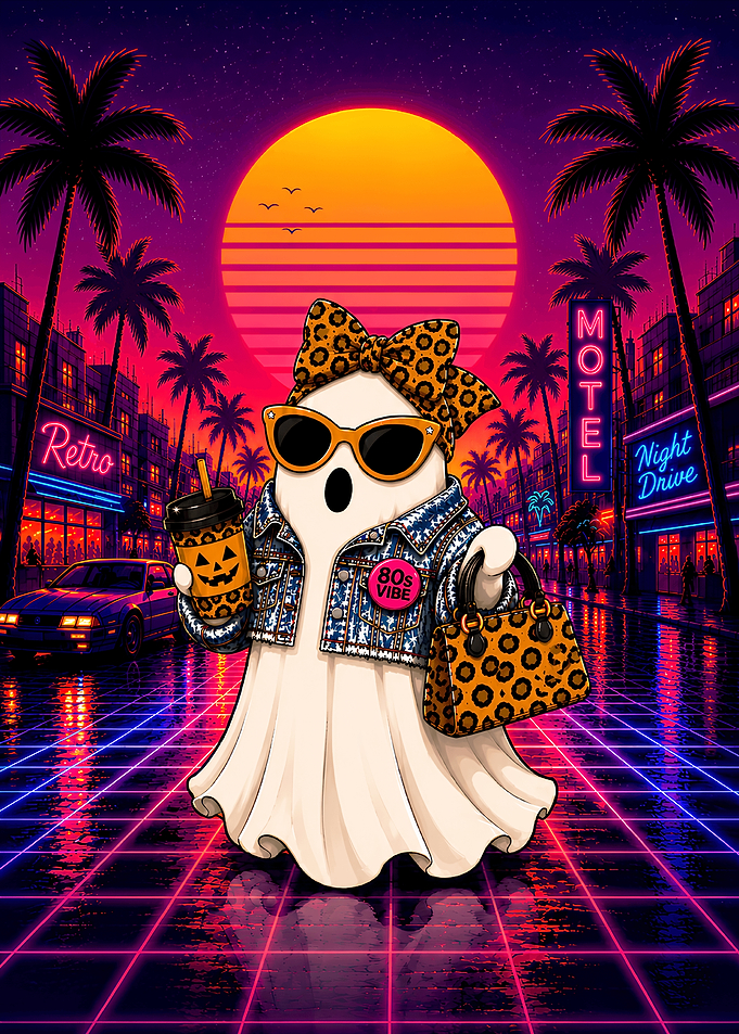 Retro Synthwave Ghost Fashion Illustration