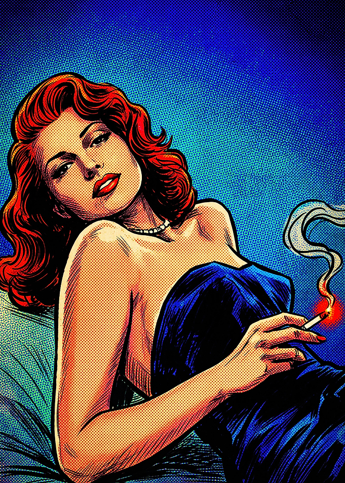 Retro Pop Art Woman Smoking