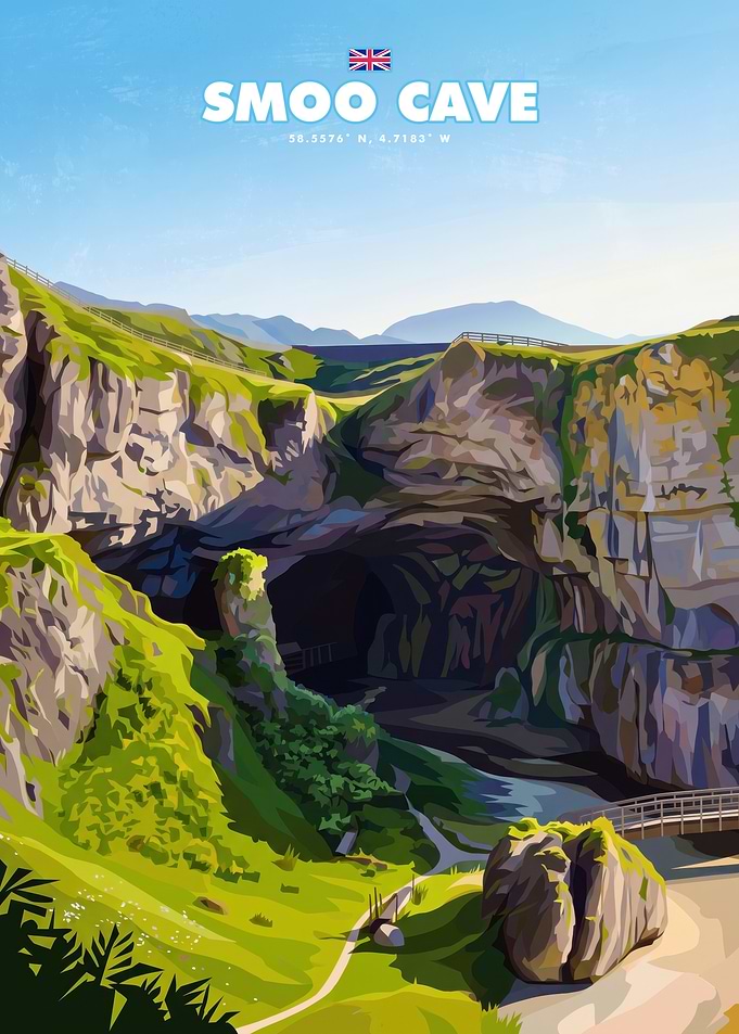 Smoo Cave Scotland Travel Poster