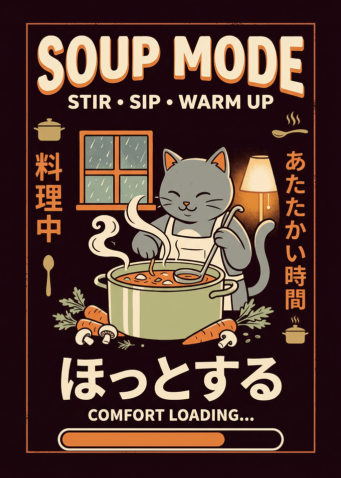 Soup Mode Comfort Loading Cat Poster