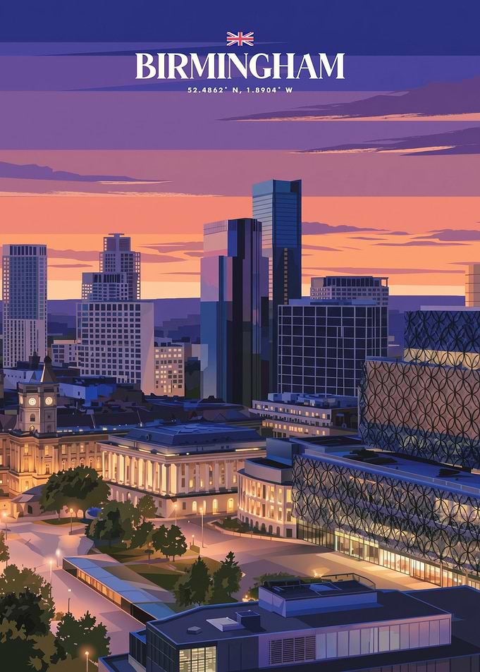 Birmingham Cityscape Travel Poster