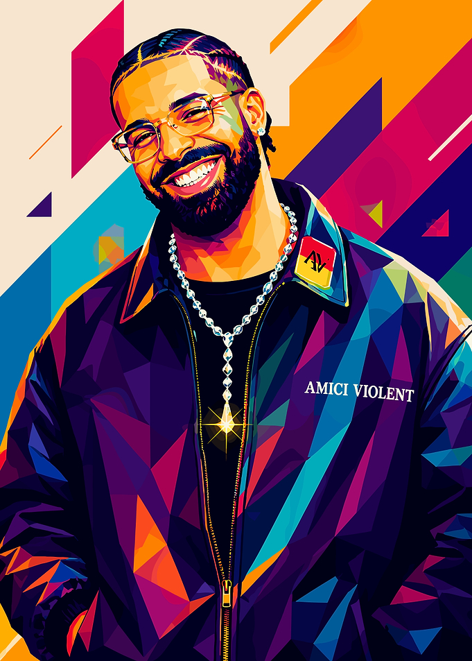 Colorful Low Poly Portrait of Drake
