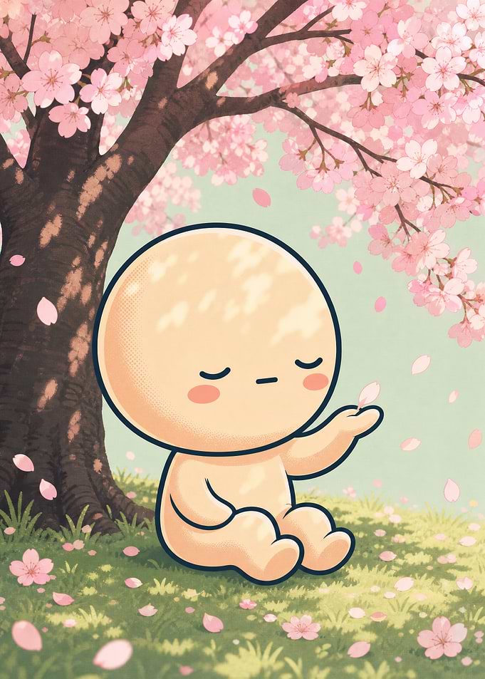 Cute Character Under Cherry Blossom Tree