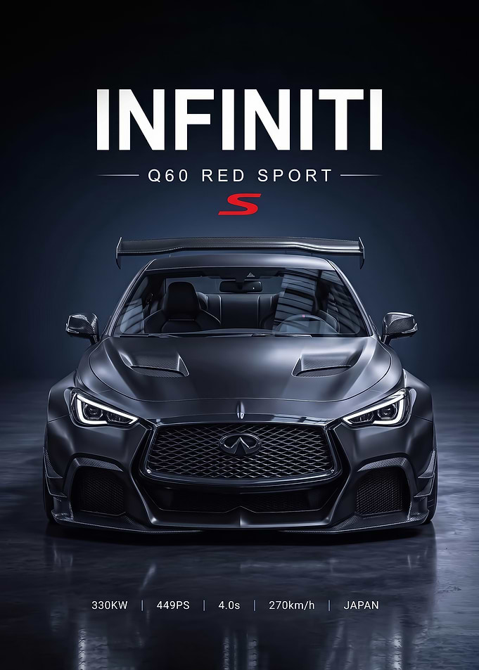 black sleek Infiniti Q60 Red Sport Poster