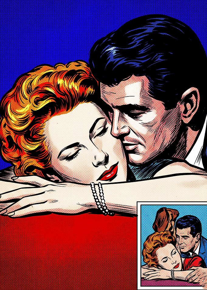 Vintage Romantic Comic Book Illustration
