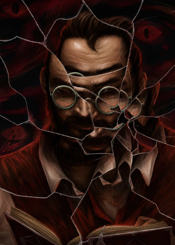 Broken Mirror Scholar with Red Eyes