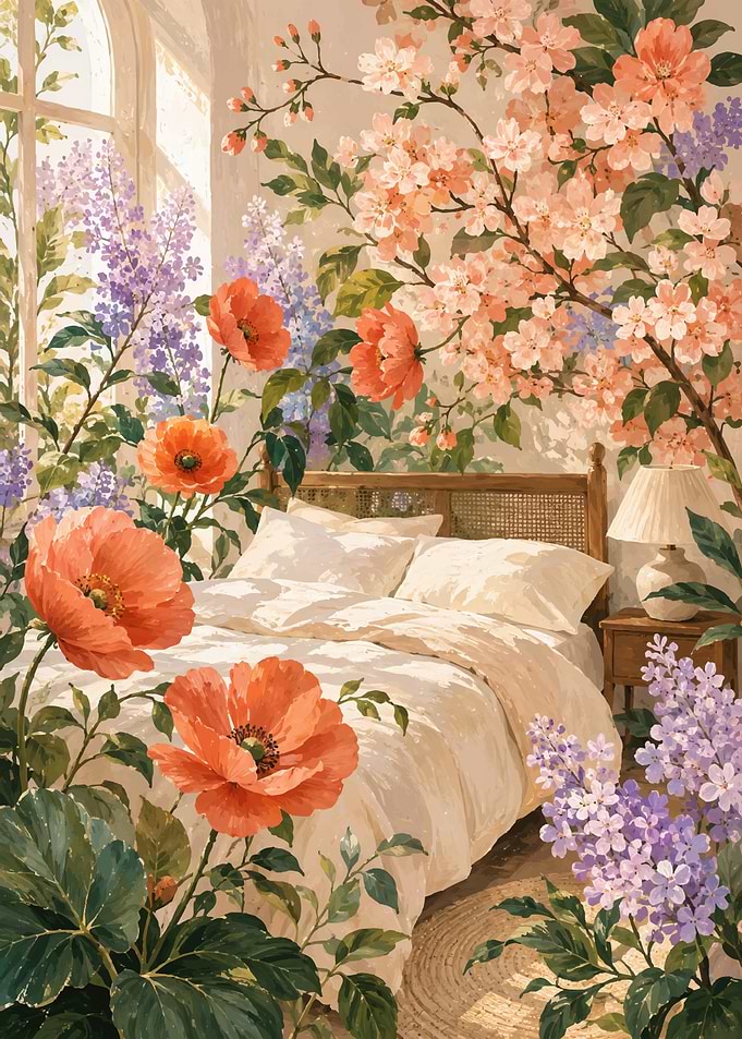 Dreamy Bedroom Filled With Floral Blooms
